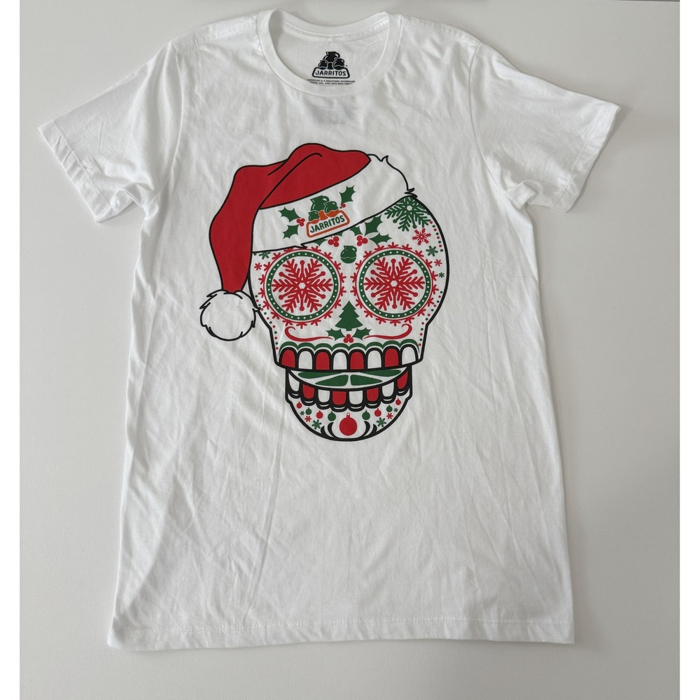 Jarritos Christmas Sugar Skull T-Shirt Medium White Holiday Tee Día de Muertos‎